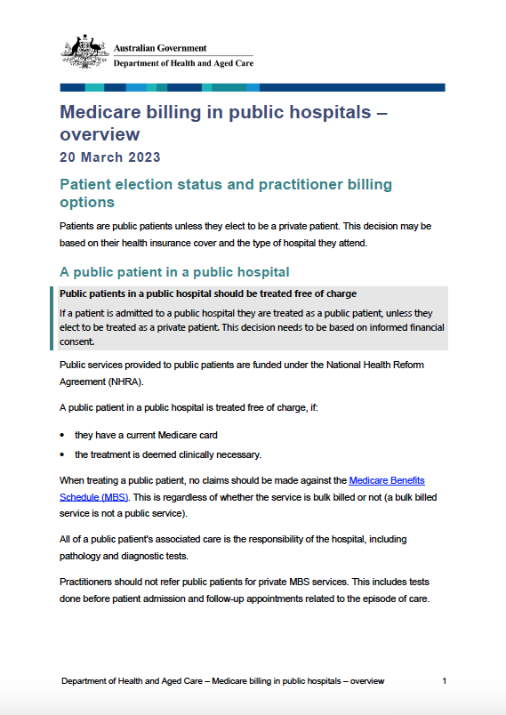 Cover image for Medicare billing in public hospitals – overview