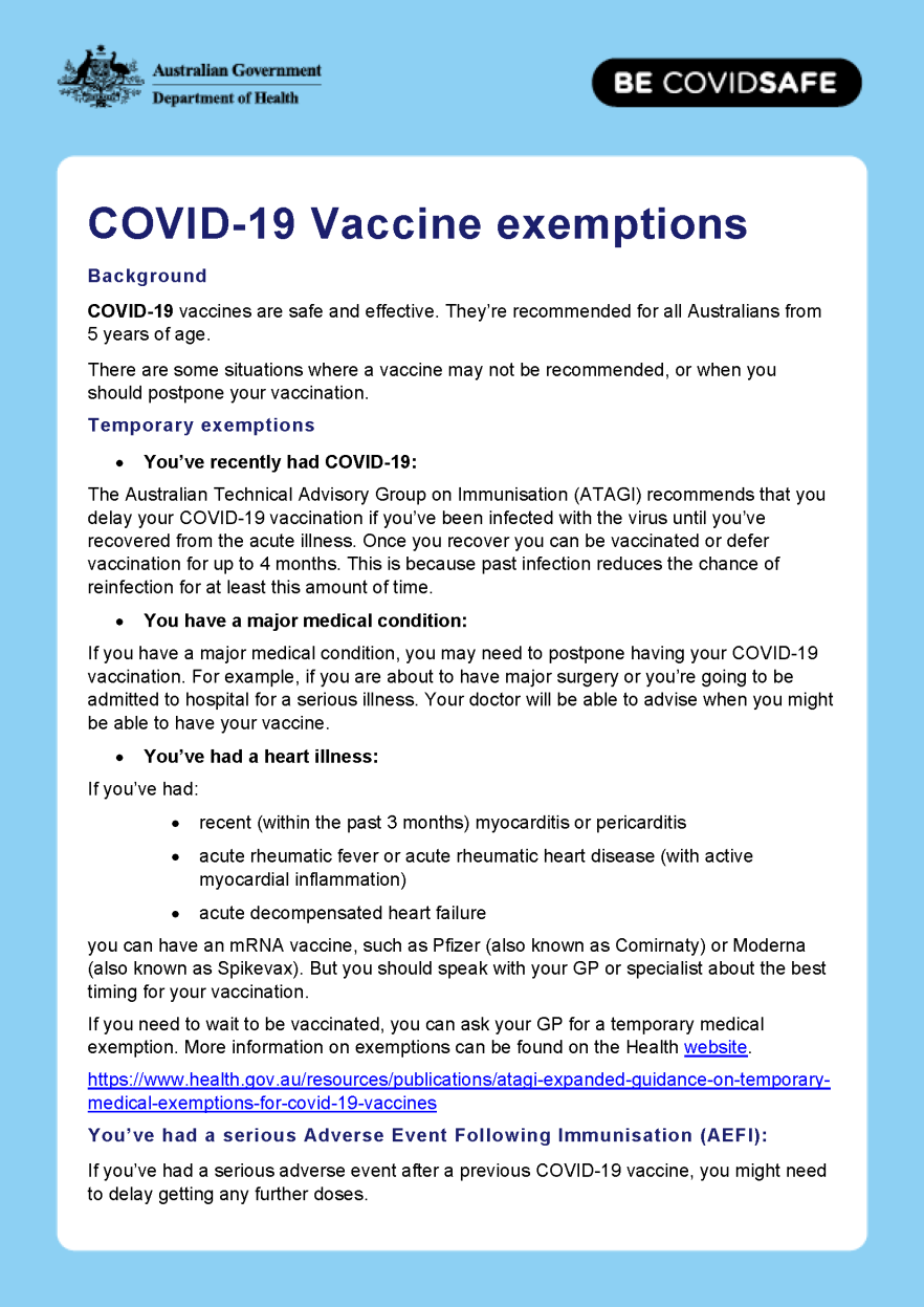 COVID-19 Vaccine exemptions fact sheet